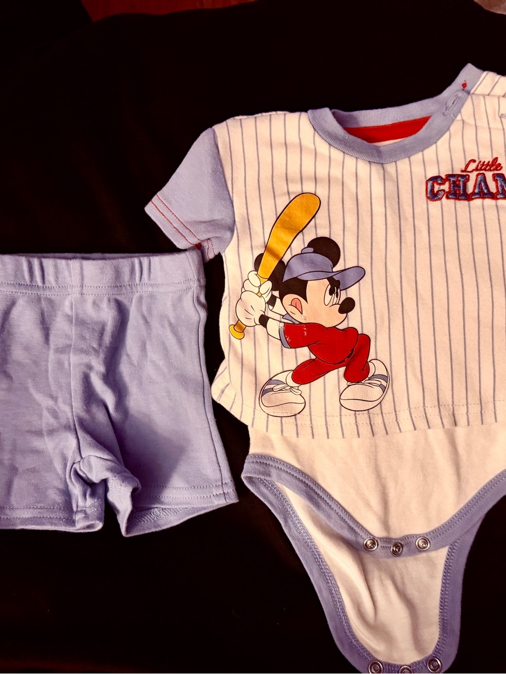 Mickey Mouse Blue & White Baseball One-Piece Set - Kids 0-3M - Disney